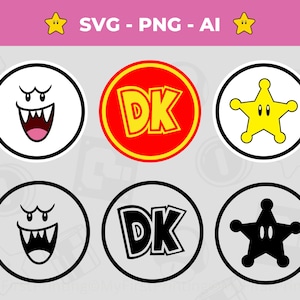 Cyfrowe pliki wektorowe z logo postaci Mario - Boo, Rosalina Star i Donkey Kong Loga SVG, projekt winylowy, sublimacja, natychmiastowe pobieranie