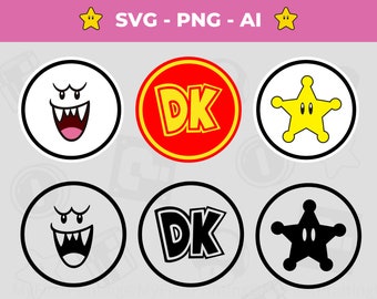 Mario Characters Logo Vector: Boo, Rosalina Star, Donkey Kong (SVG, PNG, AI Digital Download)