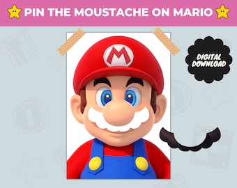 Afdrukbare pin de snor op Mario-spel voor kinderen - interactief feestplezier | Mario-spel voor verjaardagsfeestje | Directe download