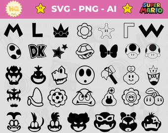 Mario Icons SVG Pack: Character Clipart, Cricut Cut File (Digital Download)