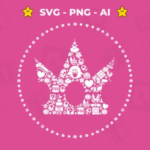 Prinzessin Peach Krone SVG Design, T-shirt Super Mario SVG PNG, Schnittdatei für Cricut & Silhouette, digitaler Download