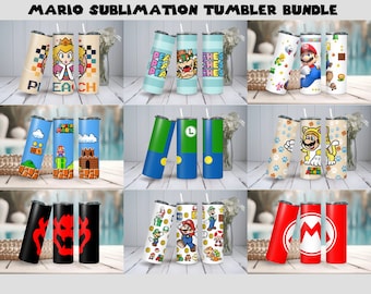 Diseños de sublimación para vasos de Mario Bros.: Envoltorios de juegos retro (descarga digital)