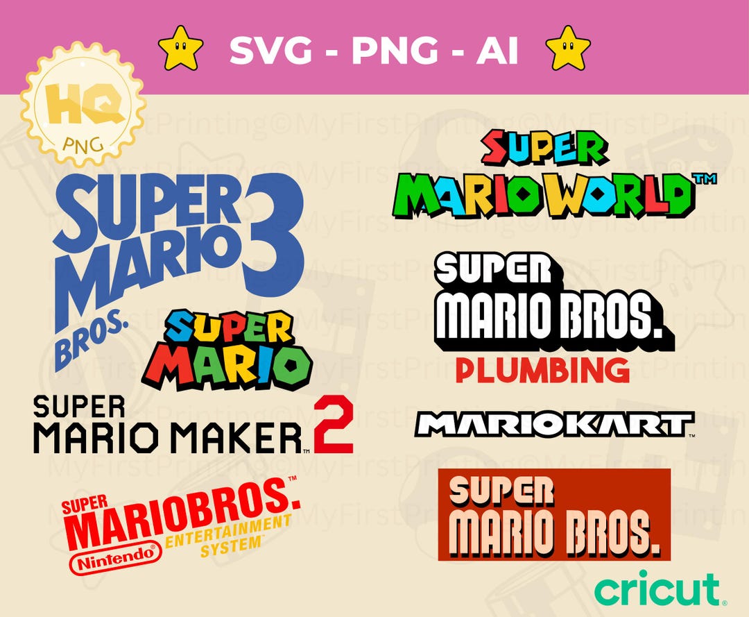 Digital Super Mario SVG Bundle - Pack of 8 - Super Mario Png - Instant ...