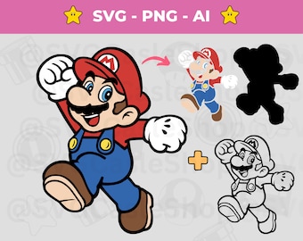 Mario Jumping Outline SVG: Super Mario Bros. Vector Cut File (Digital Download)