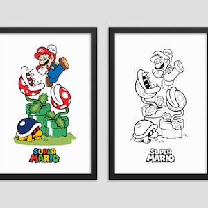 Super Mario Poster PNG - Digital Video Game Print Outline - Size A3 & A4 - Retro Gaming Super Mario Brothers - INSTANT DOWNLOAD