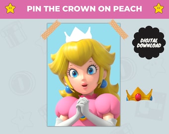 Printable Pin the Crown on Princess Peach Game - Princess peach Birthday Activity Game for Kids - Mario Birthday Party - Instant Download