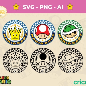 Digitales Mario Kart Logo Abzeichen SVG PNG - Super Mario Charaktere Tasse png - Sofortiger Download - Pilz svg - Cricut Vektor geschnitten Datei