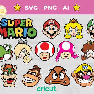 Pack Mario SVG - Mario Set 12 - PNG Mario Head - Mario personnages SVG - jeu bundle svg, - Cricut & Silhouette - téléchargement numérique