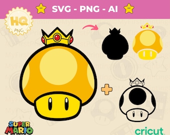 王冠をつけた黄金キノコ SVG: スーパーマリオ カットファイル