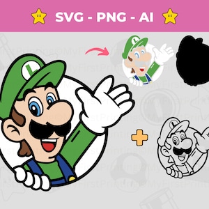 Luigi SVG Clipart - Super Mario Brothers SVG PNG - Mario Spiel - Sofortiger Download für Silhouette, Cricut & Crafting