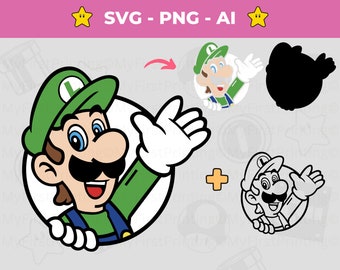 Luigi SVG : Super Mario Bros Vector, Luigi PNG (Digital Download)