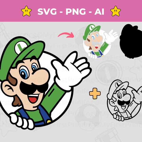 Luigi SVG - Ideal for Vibrant Craft Creations - Super Mario PNG - Mario Game - Vector Instant Download for Silhouette, Cricut & Crafting
