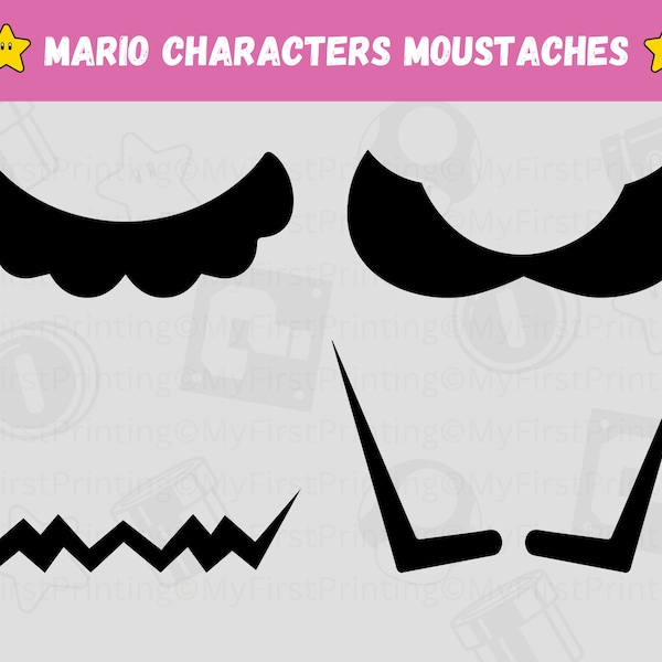 Fichier vectoriel imprimable Mario personnages moustaches - moustache Silhouette SVG pour Cricut et Silhouette, Wario & Waluigi téléchargement immédiat