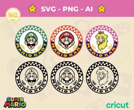 スーパーマリオカート バッジ SVG パック: Cricut カットファイル