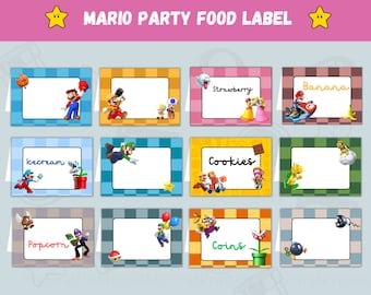 Printable Mario Party Food Label - Editable on Canva - Super Mario Food Tent - Digital food labels - Party Favor Tags - Instant Download