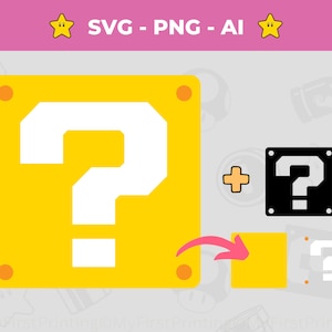 Blocco domande digitale Mario SVG PNG / File a strati di Mario / Gioco Mario SVG / Silhouette e Cricut / Fratelli Mario SVG / Download istantaneo