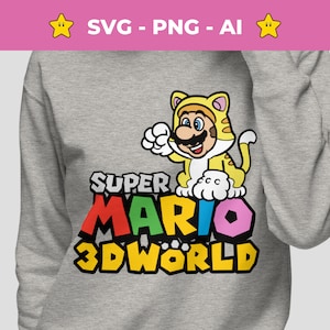 Digitale Mario Youth-sweater SVG, Super Mario-verjaardagsshirt, sublimatie png, kattenlogo, Cricut-snijbestand, Instant Download