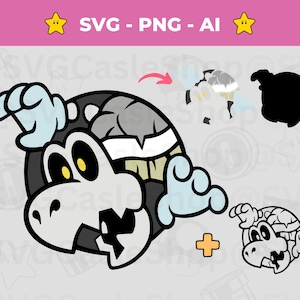 クッパ svg、マリオ SVG PNG ベクター カット ファイル、ドライ ボーンズ タートル svg、スーパー マリオ ブラザーズ、マリオ ゲーム、シルエット、クリカット、即時ダウンロード