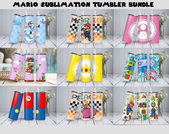 Paquete de envoltorios para vasos de Super Mario: 9 diseños de juegos retro (descarga digital PNG)