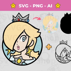 Cyfrowa księżniczka Rosalina SVG - Super Mario PNG - Gra Mario - Projekt winylowy, Plik do cięcia dla sylwetki, Cricut, natychmiastowe pobieranie