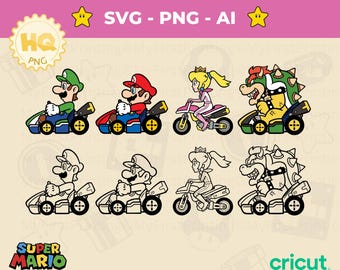 Mario Kart SVG Pack: Super Mario Characters PNG, Cricut Cut Files (Digital Download)