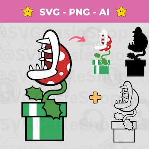 Piranhaplant SVG PNG-clipart, digitale Mario SVG-vectorbestanden gesneden, Mario Game, Silhouette & Cricut, Mario Brothers-svg, Instant Download