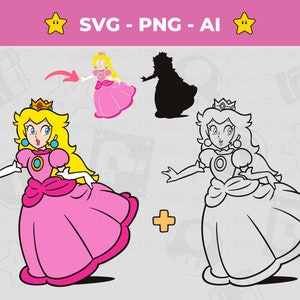 Prinzessin Peach svg Sofortiger Download Super Mario SVG, Silhouette von Prinzessin Peach, Cricut & Silhouette
