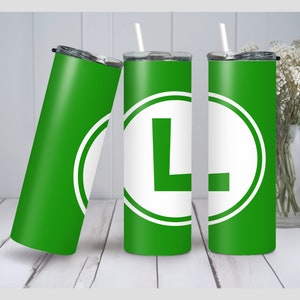 Digital Luigi Logo PNG Tumbler Wrap, Super Mario Game Clipart, 20Oz Skinny Straight, DIY Tumbler Decal, Gamer Gift, Instant Download