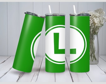 Tumbler con logo Luigi: gioco Super Mario PNG (download digitale)