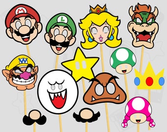 Super Mario Photo Booth Props: Princess Peach, Luigi, Bowser (Digital Download)