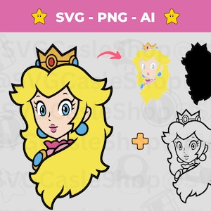 Księżniczka Peach SVG Warstwowa Twarz - Super Mario SVG - Natychmiastowe Pobieranie dla Fanów Nintendo - Mario Brothers SVG png - Koszulki Super Mario png