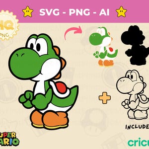 Digitale Yoshi SVG Schnittdatei, Super Mario Bros PNG, Sofort Download, Yoshi Silhouette & Cricut, Mario Brüder svg