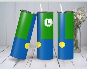 Disfraz de Luigi png Super Tumbler Wrap / Diseño de juego de Mario Bros Suspender / Vaso delgado recto de 20 oz / Regalo de jugador Descarga instantánea