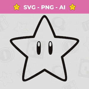 Mario Super Stars Umriss Vektor geschnitten Datei - Digitale SVG für Cricut und Silhouette - Super Star PNG - Mario Spiel Sofortiger Download