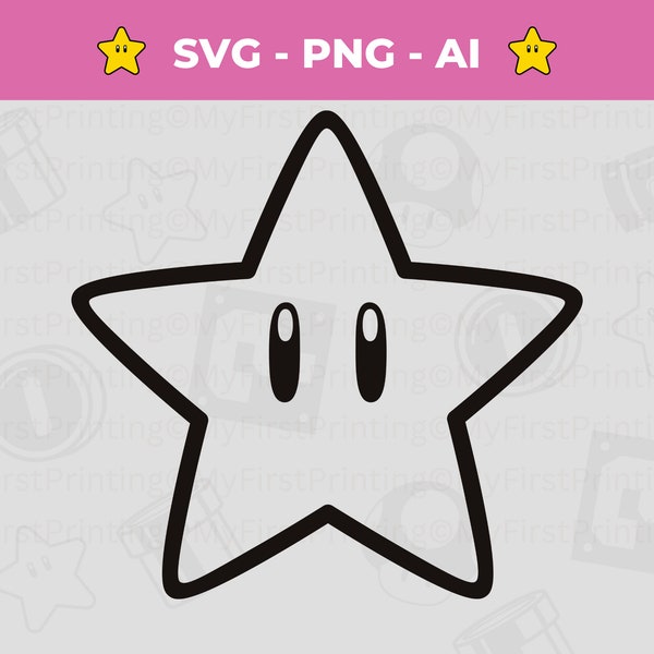 Mario Super Stars Outline Vector Cut File -  Digital SVG for Cricut and Silhouette - Super Star PNG - Mario Game Instant Download