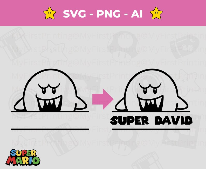 Boo Template SVG PNG: Custom Name, Mario Font (digital Download) - Etsy