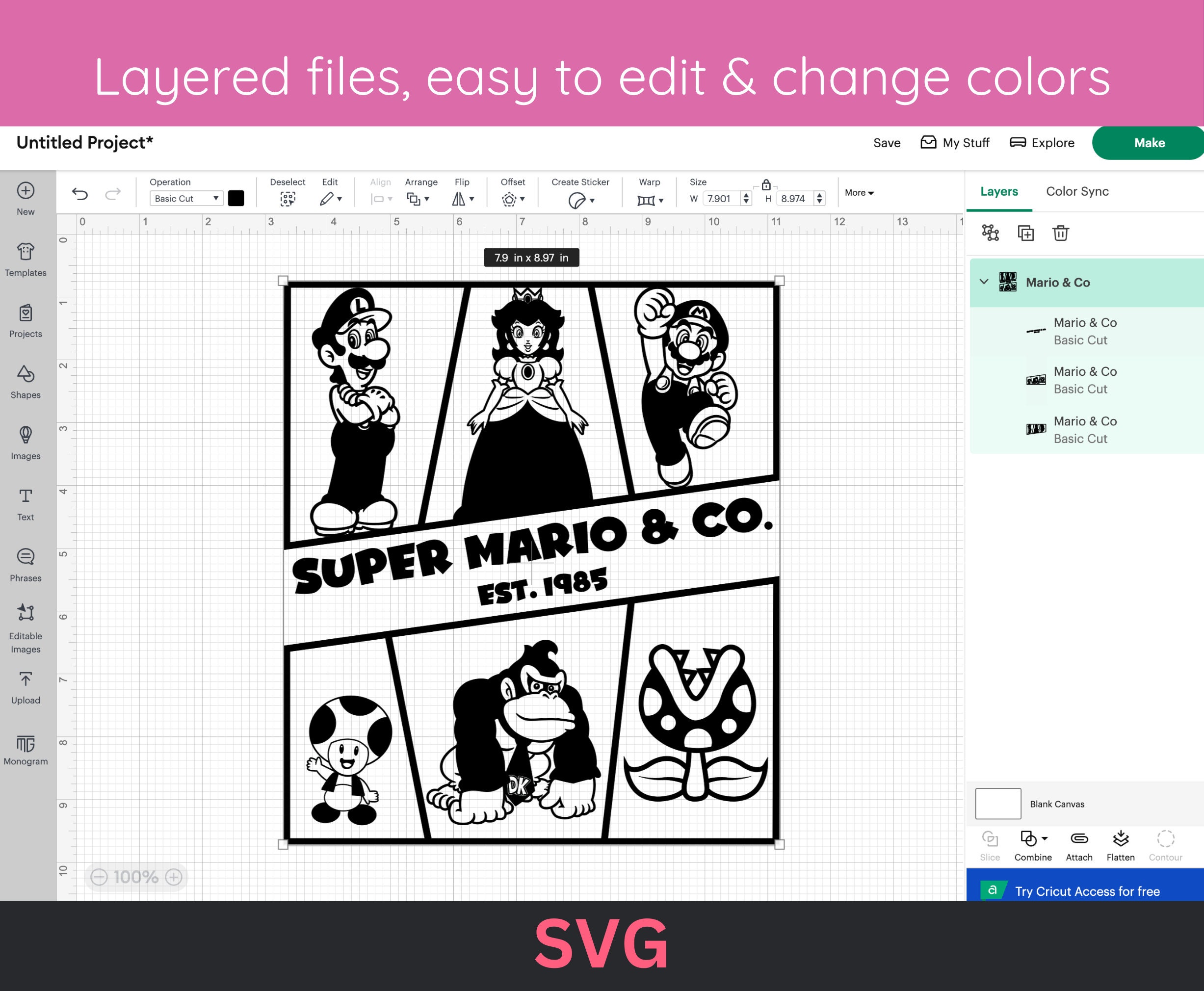 Super Mario Characters SVG: Princess Peach Clipart T-shirt Design