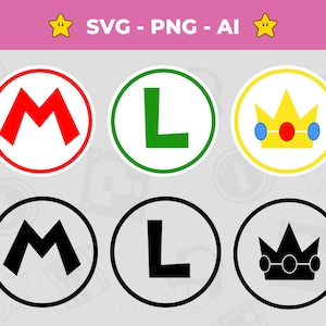 Logotipo de Mario, Luigi y la Princesa Peach SVG - Descarga instantánea para fanáticos de Nintendo / Hermanos Mario SVG PNG / Camisetas de Super Mario PNG / Corona SVG