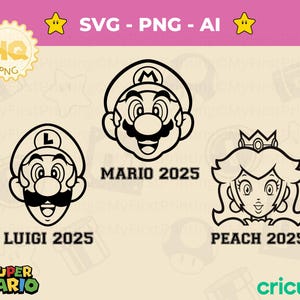 Super Mario 2025 SVG Pack - 3 Neujahrs Design - Mario Charaktere SVG - Cricut Cut Datei - Instant Download