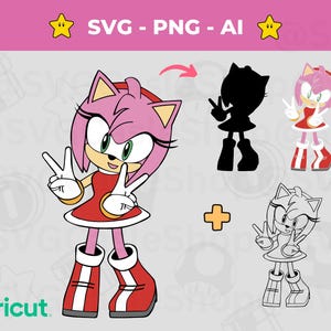 エイミー ローズ SVG PNG - ソニックにインスパイアされた傑作を制作 - ソニック ゲーム カット ファイル Silhouette、Cricut、Crafting 用の即時ダウンロード