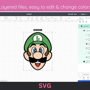 Digitales Luigi Gesicht SVG Vektor geschnitten Datei - Super Mario Brothers PNG - Geschichtete Kopf Schnittdatei svg - Instant Download - Super Mario Gesichter