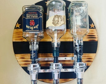 Whiskey & Bourbon Dispenser, Liquor Dispenser, Wall Mount Liquor Dispenser, Man Cave Decor, Barrel Bar, Father's Day, Gifts for Him