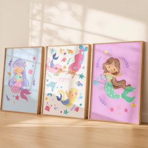 Mermaid nursery print, mermaid girls room prints, purple nursery, mermaid wall art print nursery wall art set of 3 prints, girly prints