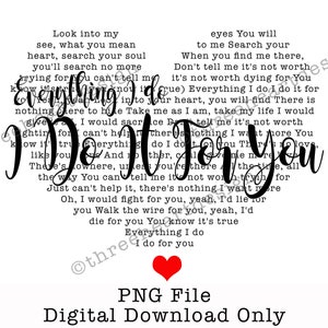 Everything I Do Song Lyrics - Etsy