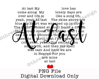 Tekst piosenki At Last Song Heart PNG, projekt sublimacji, prezent ślubny, prezent na rocznicę