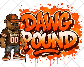Dawg Pound Graffiti PNG: Mastiff Mascot Football Shirt Design (Digital Download