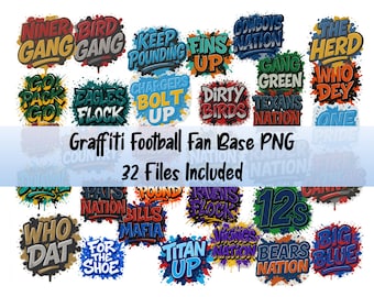 Graffiti Football Fan Base PNG Bundle | 32 Team-Inspired Digital Downloads for Sublimation & DTF Printing |