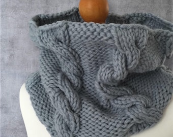 Handknit Chunky Cable Cowl, Cosy Winter Neck Warmer, Wool Scarf by Erne Threads