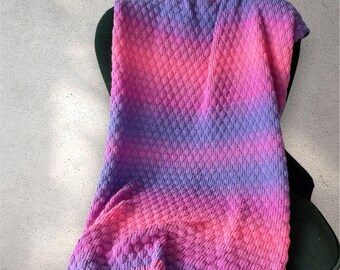 Handmade Pink Ombre Knit Blanket - Soft Acrylic Tuck Stitch Throw
