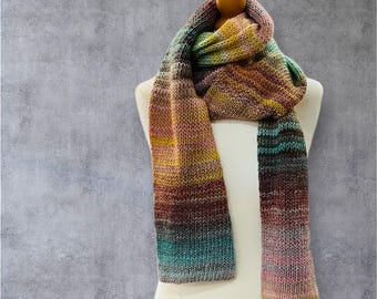 Handmade Knitted Long Scarf, Jewel Tone Acrylic, Winter Wear